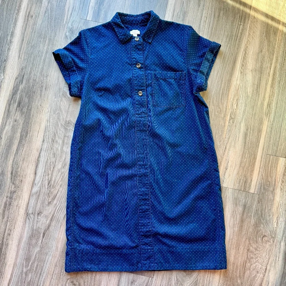 J.Crew Navy Dot Button Front Shirt Dress Cotton Casual Midi‎ - Picture 2 of 12